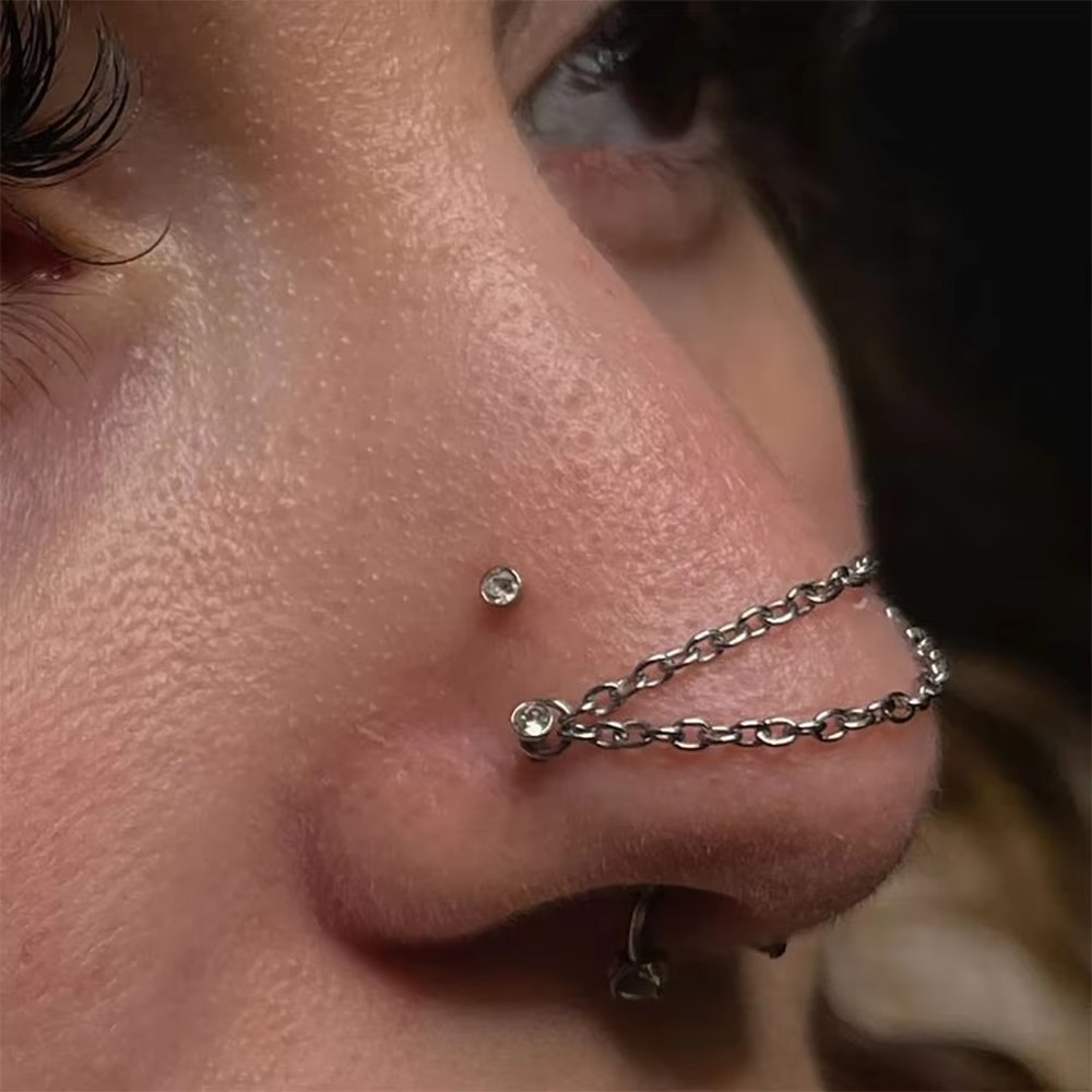 Body Jewelry Titanium - Titanium Nose Chain Double Chain Three