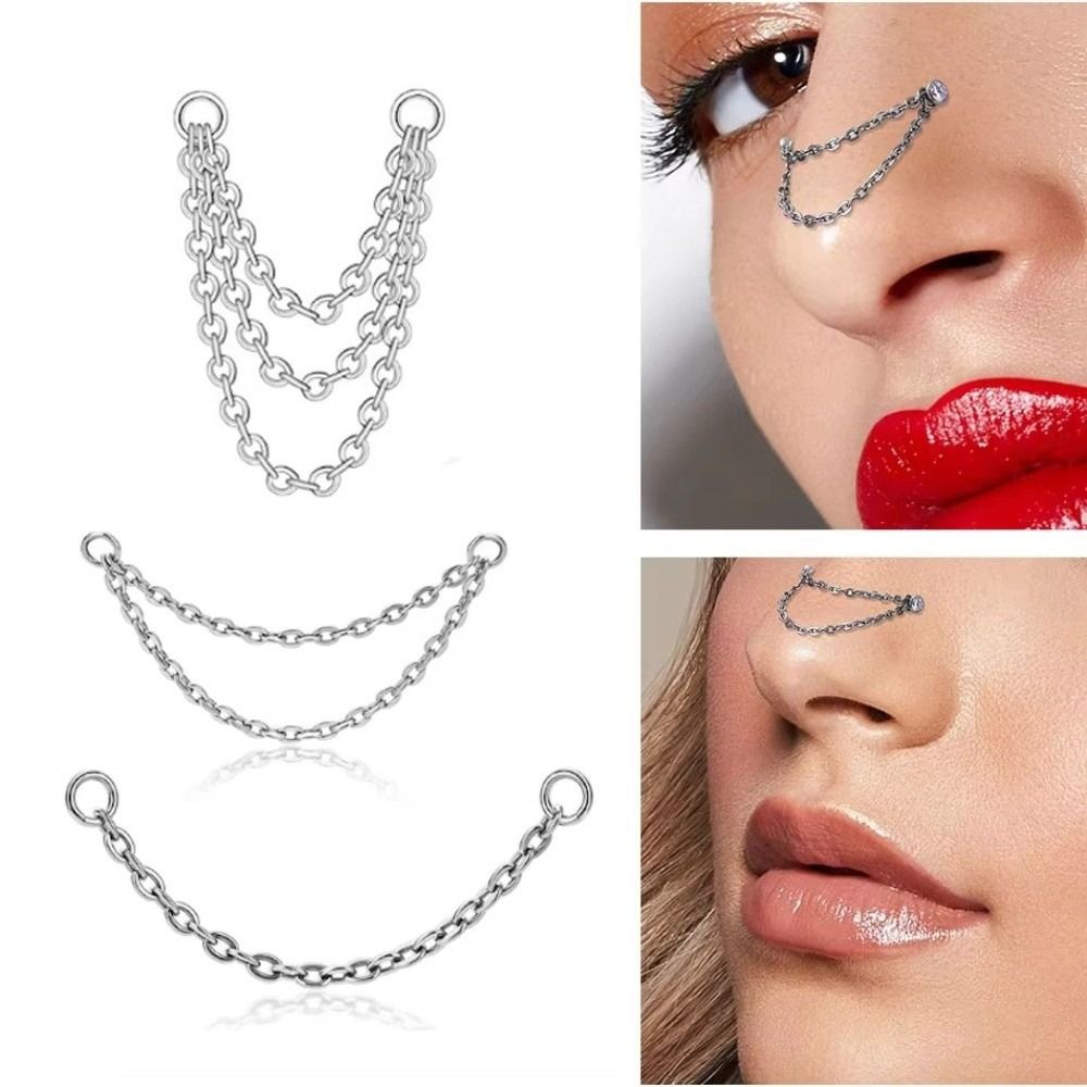 Body Jewelry Titanium - Titanium Nose Chain Three Layer Chain