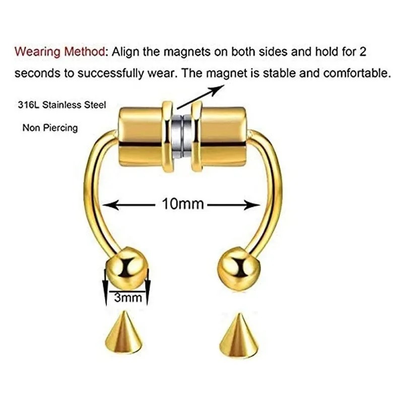 Body Jewelry Nose Studs - 1/2/3/4/5Pcs Stainless Steel Magnetic Fake Nose