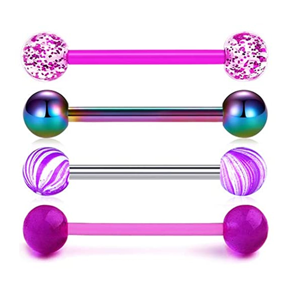 Tongue Barbell Straight - 1PCS/4PCS Nipple Tongue Rings Straight Barbell