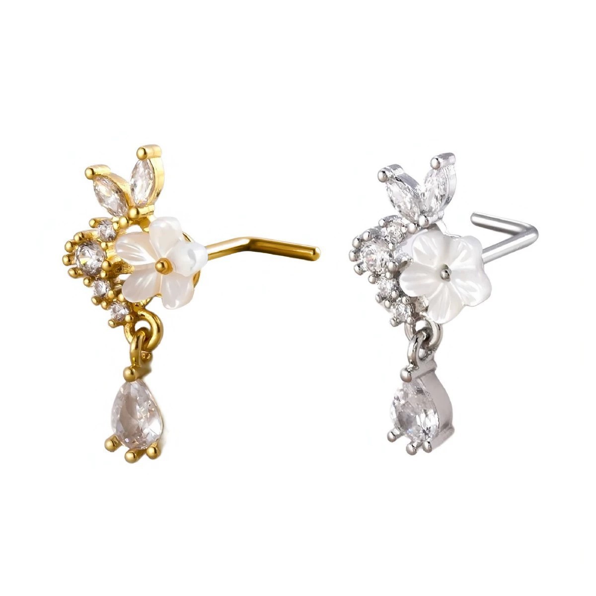 Gold Flower Nose Ring with Dan - đánh giá và giá Body Jewelry Nose Studs