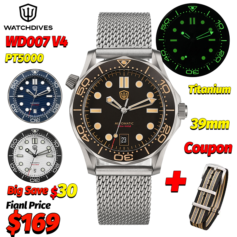 Watchdives Wd007 V4 39Mm NTTD  - đánh giá và giá Body Jewelry Titanium