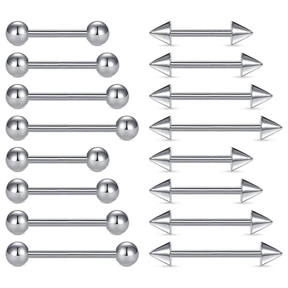 16pcs 14G Stainless Steel Nipp - đánh giá và giá Tongue Barbell Straight