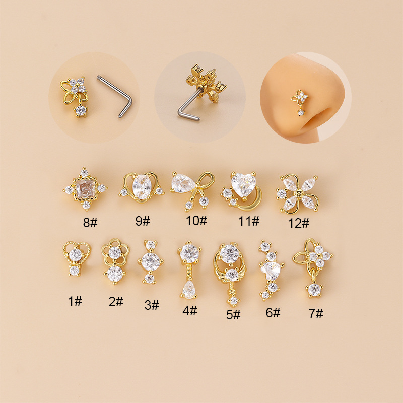 20G L-Shaped Cubic Zircon Nose - đánh giá và giá Body Jewelry Nose Studs