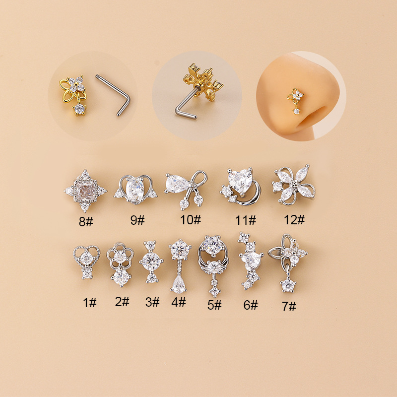 20G L-Shaped Cubic Zircon Nose - đánh giá và giá Body Jewelry Nose Studs