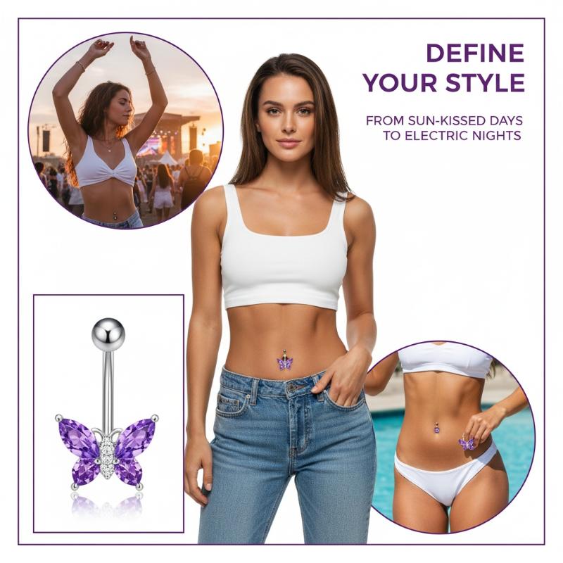 1Pcs Purple Zircon Dangle Bell - đánh giá và giá Body Jewelry Titanium