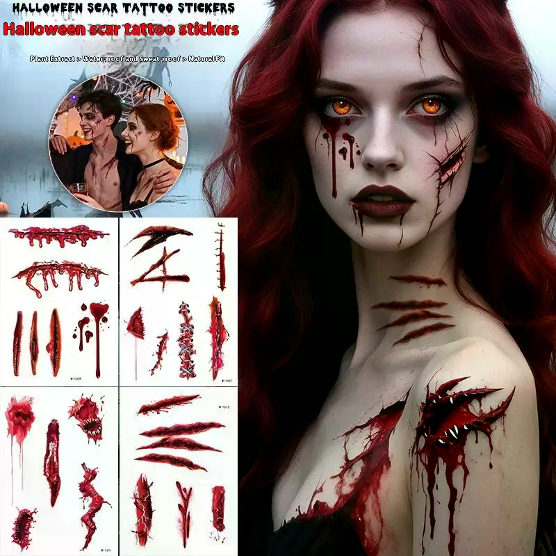 1 Sheets Halloween Scar Tattoo - đánh giá và giá Body Jewelry Tattoo