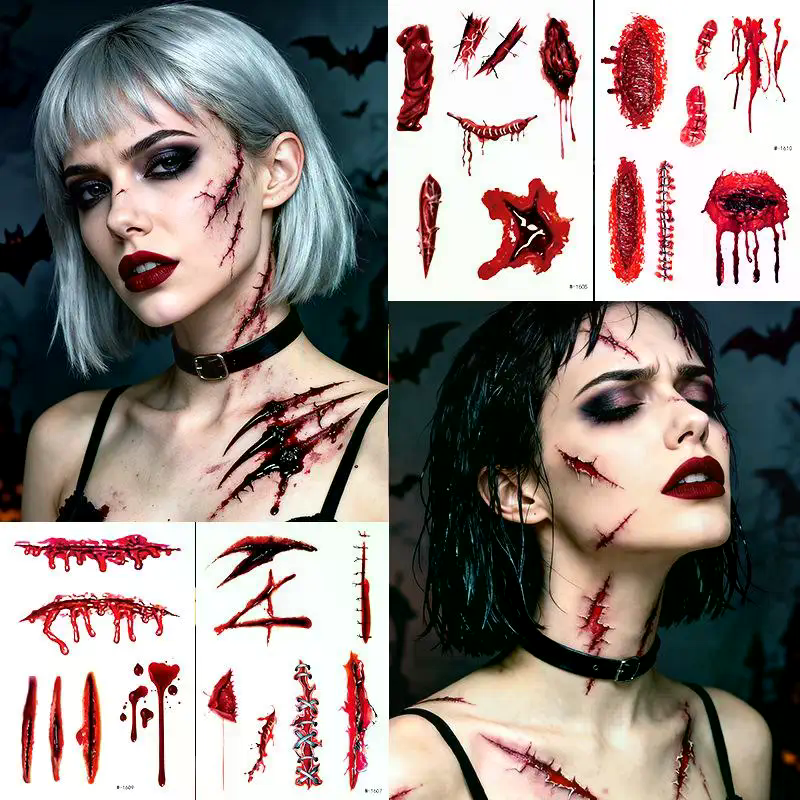 1 Sheets Halloween Scar Tattoo - đánh giá và giá Body Jewelry Tattoo