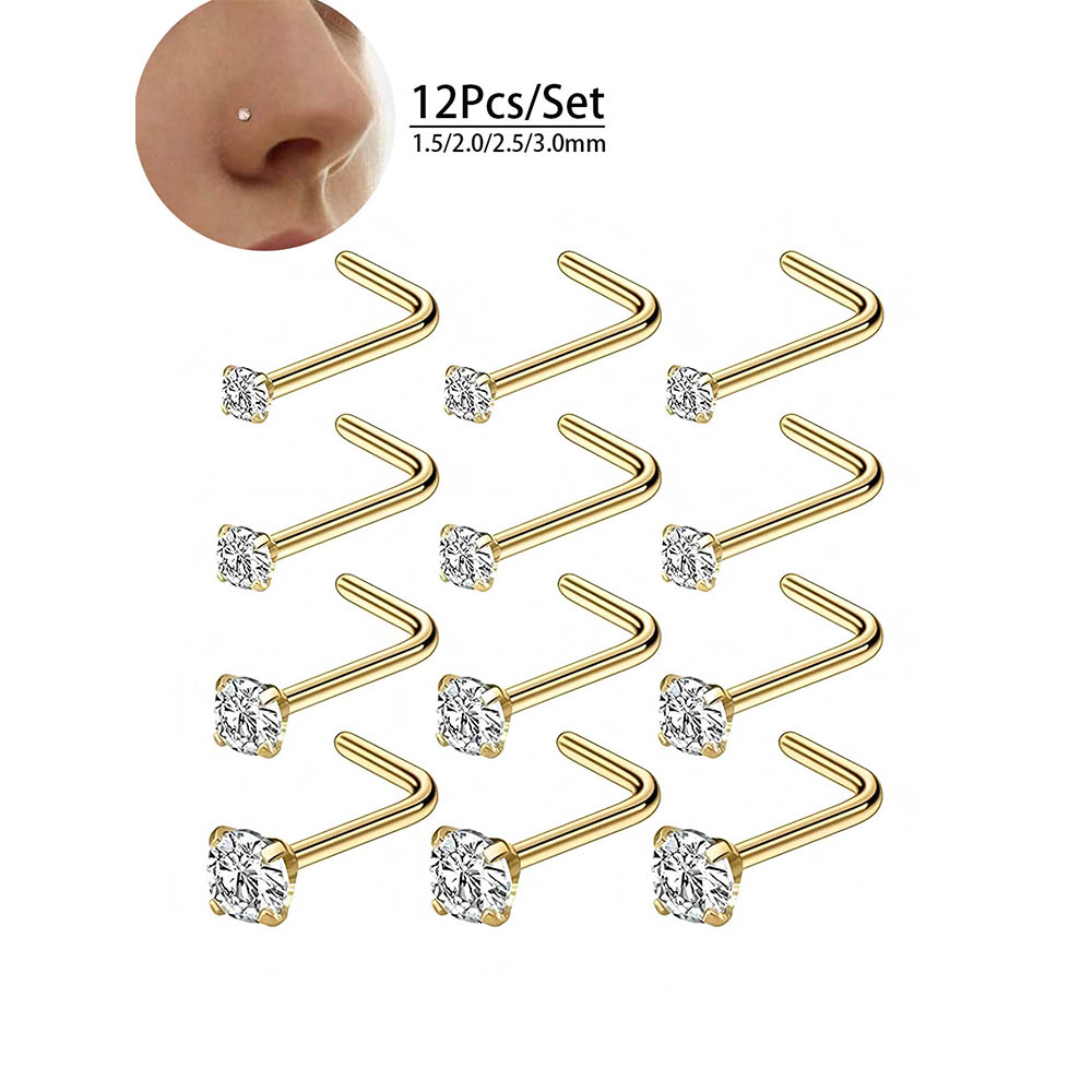 12-Piece Full Set 316L Hypoall - đánh giá và giá Body Jewelry Nose Studs